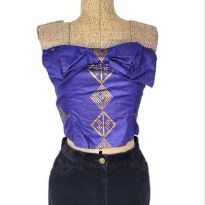 Handmade purple and gold cropped tube top with bow